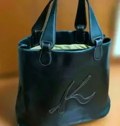 Kitamura　黒 レザー トートバッグ ステッチロゴ