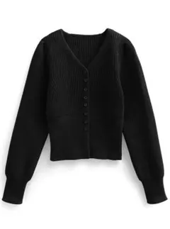 GRL ブラックリブ編みVネックセーター