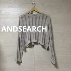 ANDSEARCH★ラメ ニットセーター 長袖 クロップド 透かし編みのサムネイル