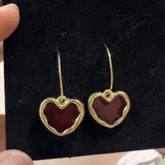 赤　ハート　アンティーク風　フープピアス