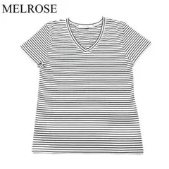 MELROSE メルローズ 半袖カットソー Vネック ボーダー ストレッチのサムネイル