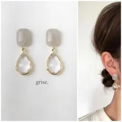 078 小ぶり　グレーマーブル　ストーン 雫 ピアス　イヤリング　ハンドメイド