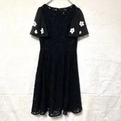 【チェスティ】フラワー 刺繍付き ブラック レースドレス ワンピース