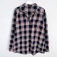 [INGNI] イング 長袖チェックシャツ (M) 綿100% ネイビー 赤
