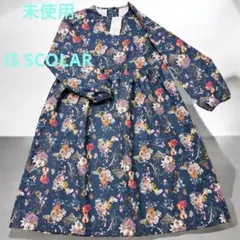 未使用　IS SCOLAR　花柄ロングワンピース 長袖 ネイビー 楽器柄