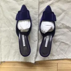MANOLO BLAHNIK スエード メイセール ミュール ネイビー 36 - メルカリ