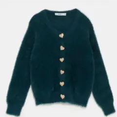 ZARA ザラ ハートボタン付きカーディガン グリーン★ふわふわ