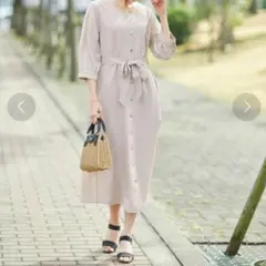 Honeys 6部袖Vネックワンピース M ベージュ