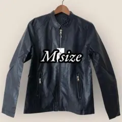 Mサイズ 革ジャン ライダースジャケット PUレザー ネイビー