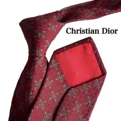 Christian Dior バーガンディ ボルドー　光沢感　蝶々柄　ネクタイ