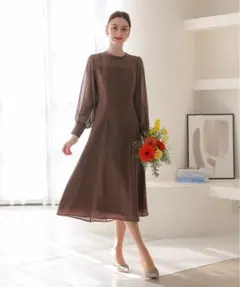 スタンド襟ヨーク切り替え異素材ドレス、ドレス、お呼ばれドレス、結婚式、ワンピース