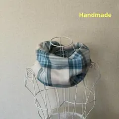 ♥あったかフリースのスヌード♥ハンドメイド♥青とグレージュのチェック