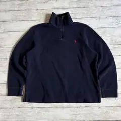 ポロラルフローレン ハーフジップ スウェット ネイビー L ポニー刺繍メンズ古着