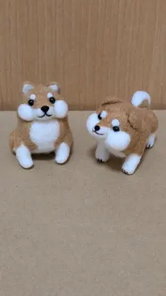 ハンドメイド 羊毛フェルトぽっちゃり 柴犬 2点セット