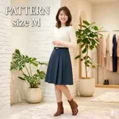フレアスカート 膝丈 ネイビー M 金具付 ウエストゴム 裏地有 通勤