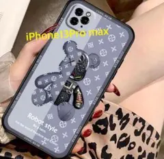 iPhoneケース　韓国　クマメカ　キャラクター　グレー（13pro max）