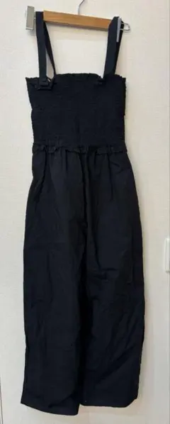 [未使用]黒いサロペット・オーバーオール　絹100