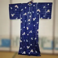 紺色 花柄 浴衣華やか　帯付き