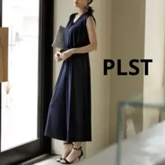 PLST プラステ ポリエステルジャージーオールインワン 紺 夏 M Vネック