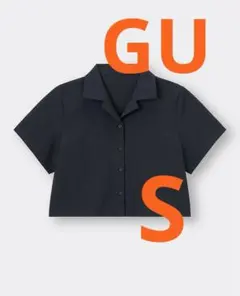 GU テクスチャーオープンカラーシャツ　半袖 ブラック　　S