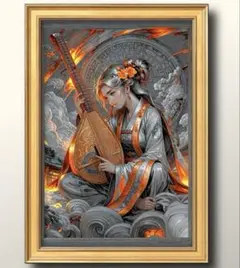 未来を輝かせる弁財天　幸福とヒーリング　額縁付きグラフィック