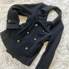 HARE ハレ　ウールコート　Pコート　装飾 銀ボタン　裏地 綿100％　黒