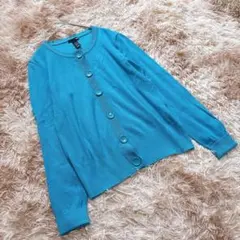 H&M（M）カーディガン ターコイズブルー クルーネック 長袖 コットン混 春