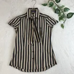 【美品】バーバリーブルーレーベル パフスリーブ ストライプ ボウタイブラウス S