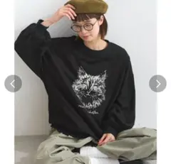 Lupilien スウェット 猫 プリント プルオーバー