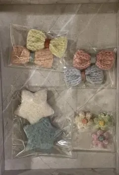 パステルカラーのフェルトヘアクリップセット 星 お花 リボン