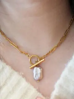 淡水パール＆マンテルチェーンネックレス