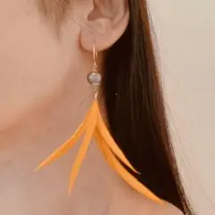 ハワイ購入 フェザー パール ピアス イエロー