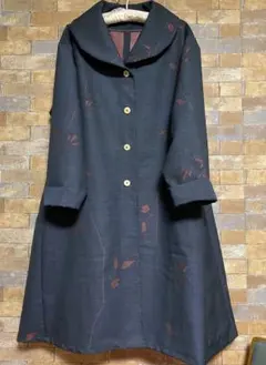 麒*麟様 着物リメイク／ウール/大きな衿／ロングコート(11号〜13号位)