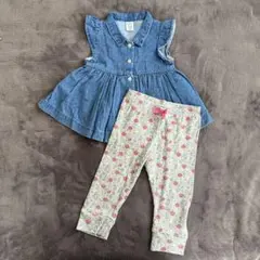 babyGAP デニムトップスと花柄レギンスセット 12-18m 80㎝