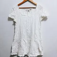 ROXY 【L】ホワイト チュニック 半袖 スクエアネックロキシー 海外古着