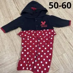 ミニーマウス フード付き2way ロンパース 長袖　50-60cm