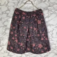 美品　Couture brooch　（M）　花柄ニットスカート　茶ピンク