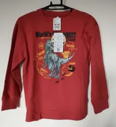 新品　未使用　130cm　ボーイズ　恐竜プリント 赤 長袖トレーナー
