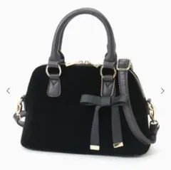 ベロア 黒 ハンドバッグ リボンチャーム