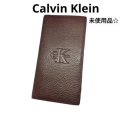 Calvin Klein 未使用品☆長財布 レザー ブラウン 二つ折り デカロゴ