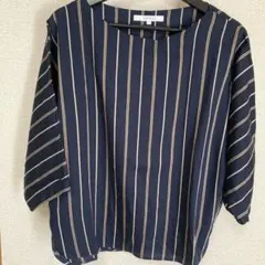 UNTITLED ネイビー ストライプ 七分袖 ブラウス