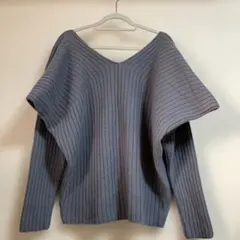 [IENAイエナ]グレー リブ編み 両深Vネック ニット　羊毛カシミア混