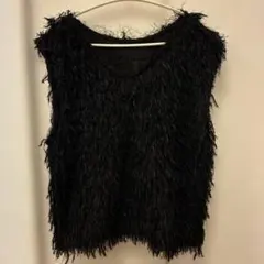 ファー素材 ブラック ノースリーブ ベスト Mサイズ