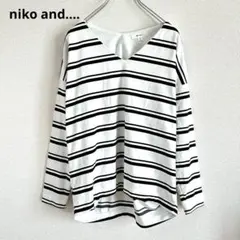 niko and... ニコアンド Vネック 長袖トップス ボーダー柄 白×黒