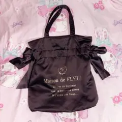 Maison de FLEUR ダブルリボンギャザートートバッグ ブラック