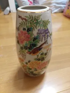 花と鳥の装飾 陶器花瓶 木箱付き