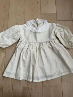 クリーム色フリル襟Aラインワンピース