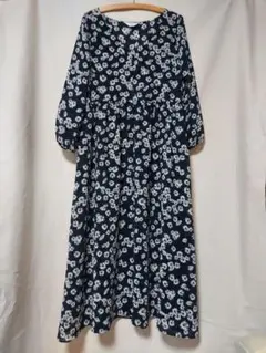 SLOBE IENA イエナ ロングワンピース 長袖 花柄 ネイビー