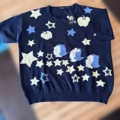 【未使用品タグ付き】ピンドラ×earth のコラボ商品。ネイビー 半袖ニット