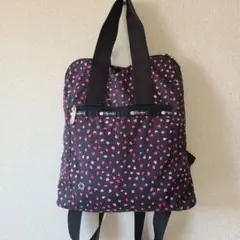 ✨美品✨ レスポートサック 花柄 2way リュック 黒✕ピンク 軽量 